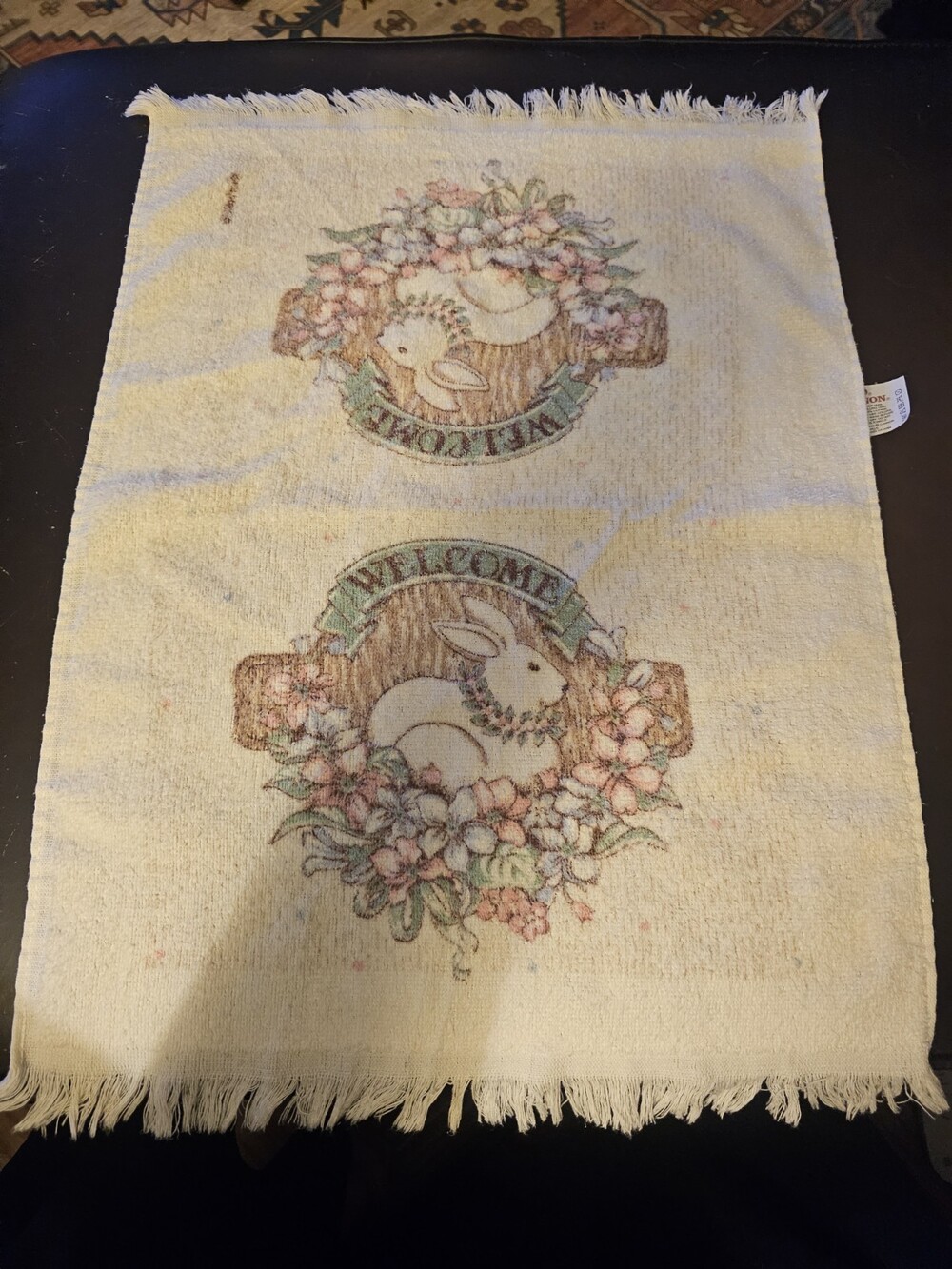 VTG Cannon Terry Kitchen Hand Towel Cream Mauve Fringe FloralUSABunnyCottagecore